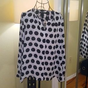 INC INTERNATIONAL CONCEPTS BLACK POCKADOT BLOUSE SIZE L